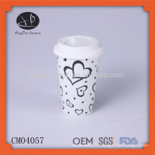 Hot selling plain white blank ceramic mug with silicone lid